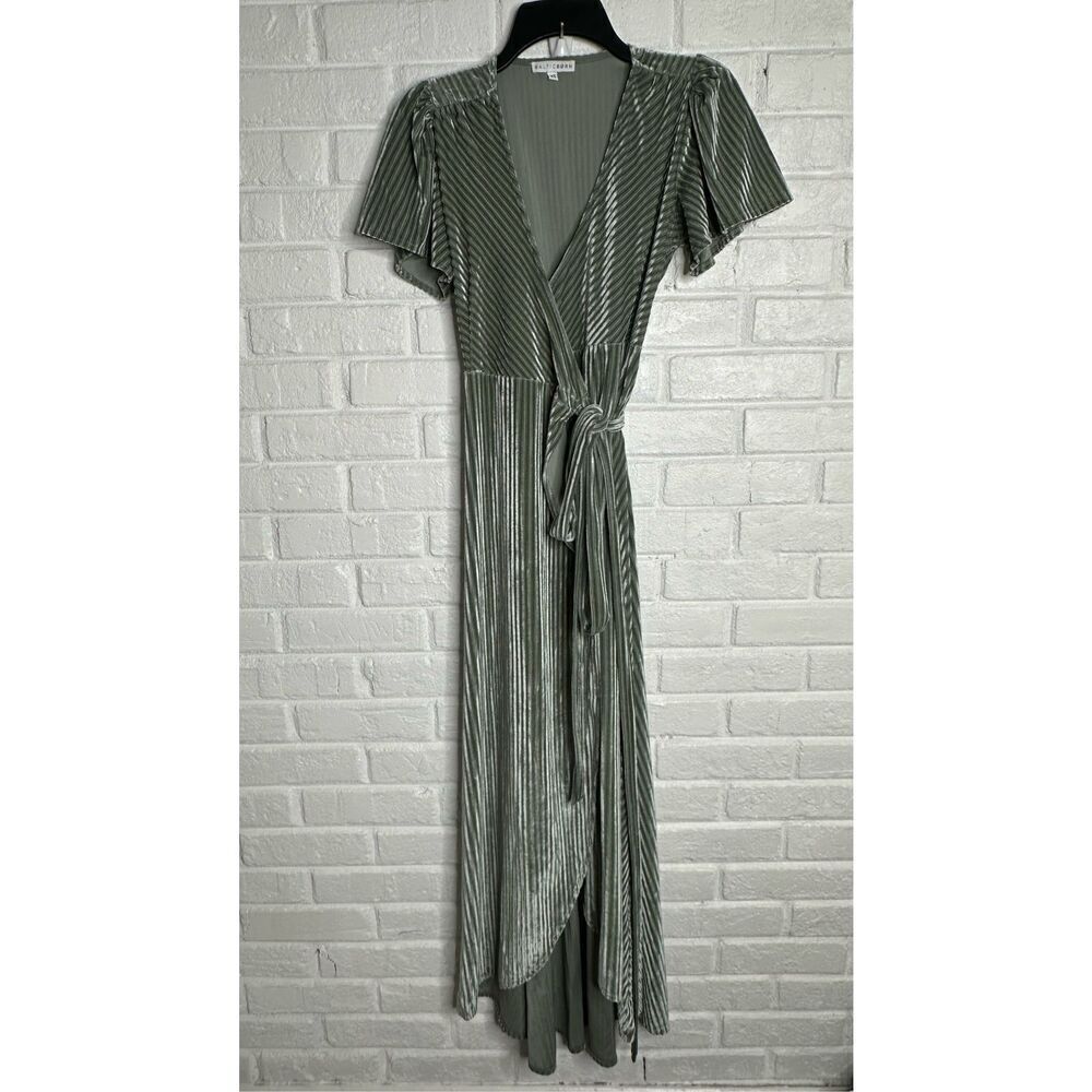 Baltic Born Andi Ribbed Velvet Maxi Wrap Dress in Dusty Sage Green size‎ XS